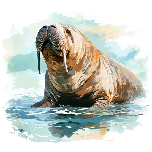 Walrus clipart in the style of Impressionistic Art, on a white background