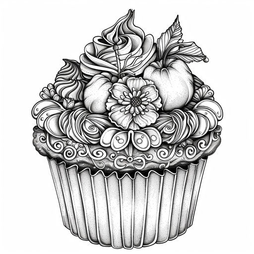 Intricate cupcake with baroque patterns in the style of Gennady Spirin