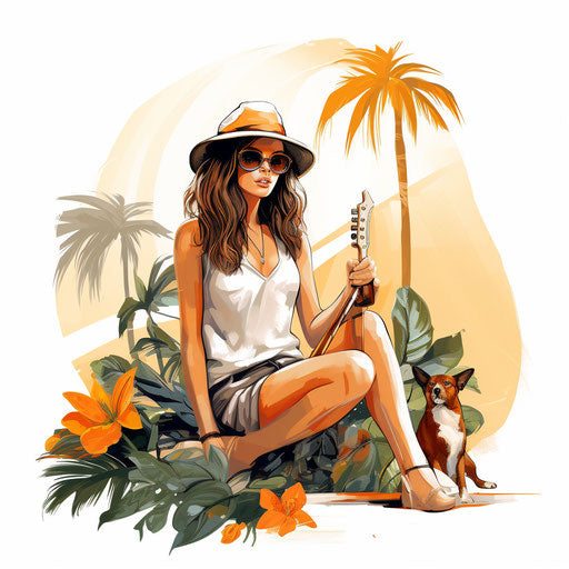 Summer art in Chiaroscuro Art style on white background