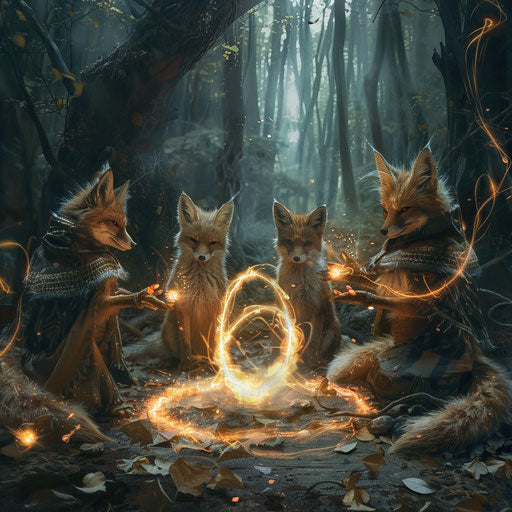 Foxes casting spells in ancient ritual
