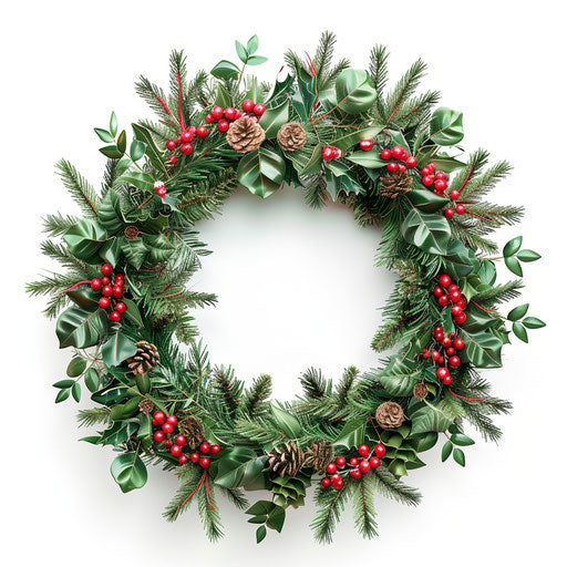 Realistic Christmas wreath clipart on flat white background