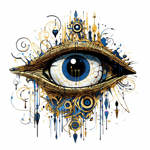 Eye in solarpunk style on white background