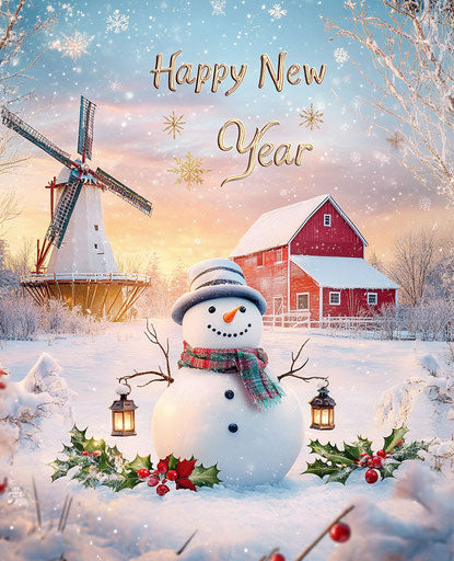 Winter sunset on an old farm