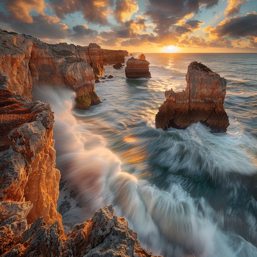 Rocha Beach with dramatic cliffs and crashing waves