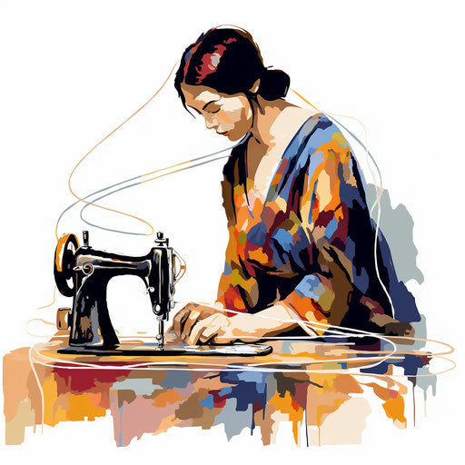 Impressionistic Art style sewing clipart on white background