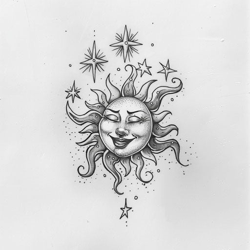 Whimsical flat tattoo sketch of a sigil for happiness