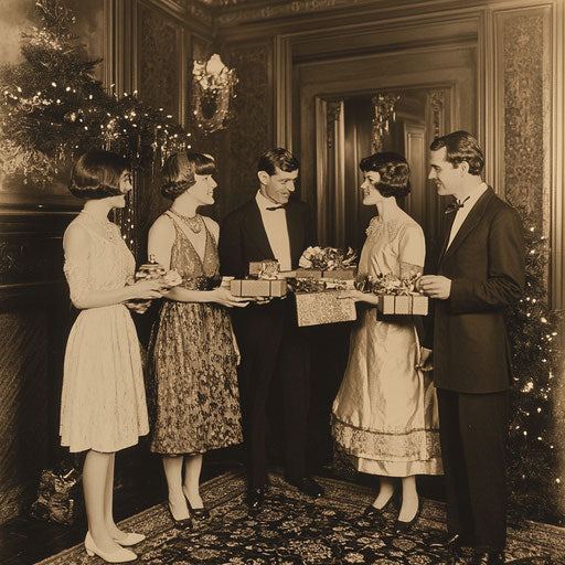 1920s Christmas celebration in sepia