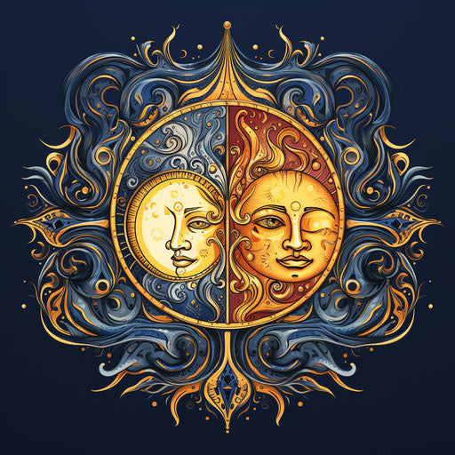 Alchemy symbol of sun and moon, iridescent design