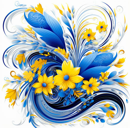 Blue yellow and white floral pattern of Ukrainian flag