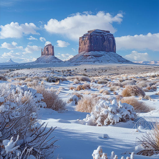 Monument Valley in winter with snowy landscape
