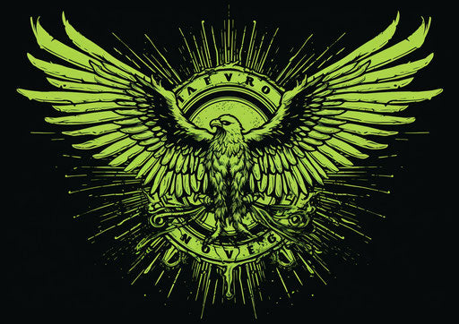 Supernatural wings, green and black style, hand-drawn animation, ink and color