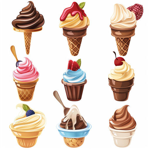Realistic style ice cream clipart on white flat background