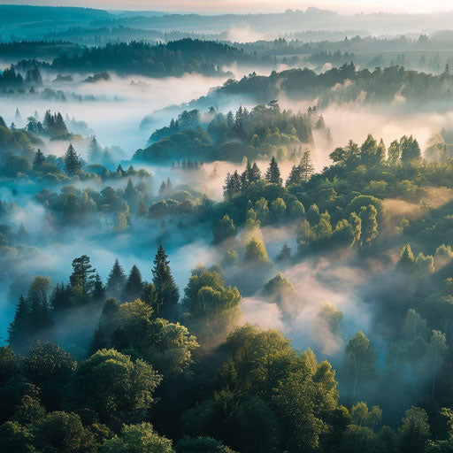 Foggy forest at dawn