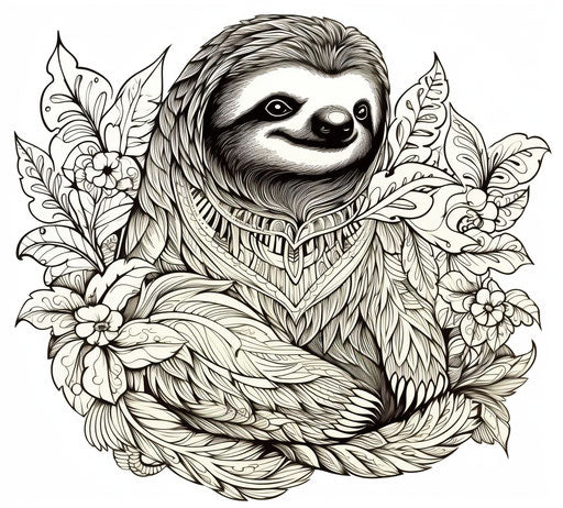 The sloth coloring page, in the style of highly ornamented, animated gifs