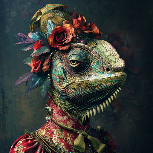 Chameleon with vibrant colors at Venetian masquerade
