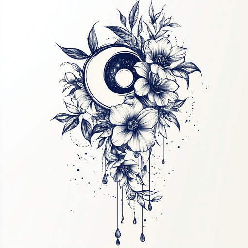Tattoo design for women with yin-yang symbol and floral patterns