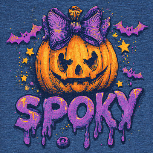 Cheerful pumpkin with bats and magical stars