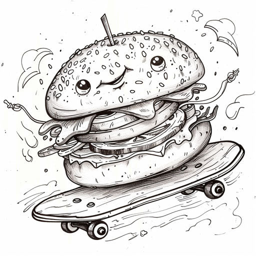 Whimsical burger skateboarding