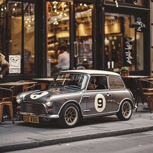 1980 Mini Cooper café racer, minimalist design, leather trim