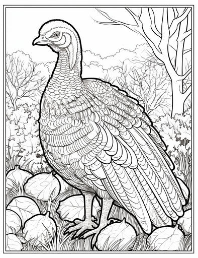Turkey coloring page with black and white wings
