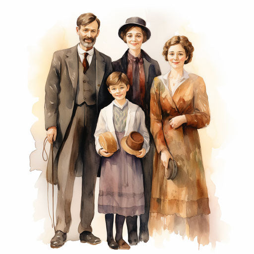 Clipart of family members in the style of Impressionistic Art, on a white background