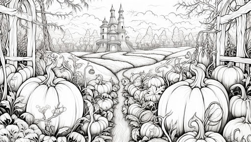 Halloween castle with pumpkins and other decorations