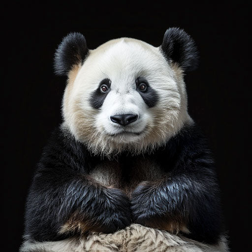 Black and white panda portrait on black background