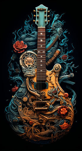 Killer artwork for guitar, symbolic style, accurate and detailed