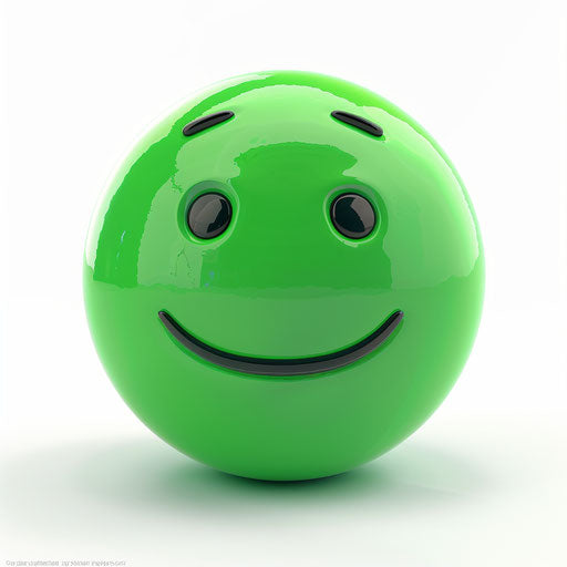 Green emotic character with sad smile