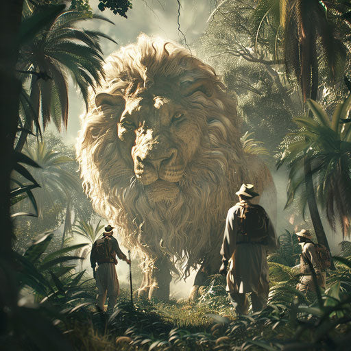 Meeting a mystical lion in a hidden jungle oasis