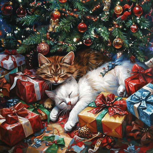 Winter companions by the Christmas tree