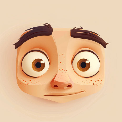 Cartoon face in photo realistic quality on flat beige background