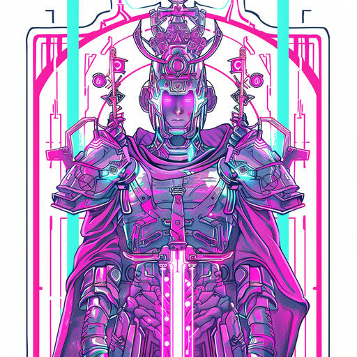 Illustration for Emperor tarot card tattoo in futuristic cyberpunk style with neon accents on white background