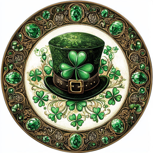 Circle of four-leaf clovers and Irish hat