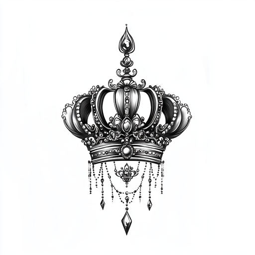 Ornate crown with jewels, clipart style flat tattoo sketch