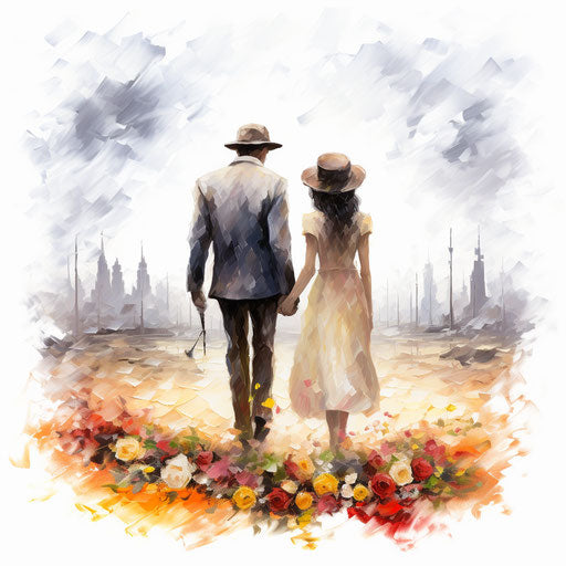 Goodbye artwork in the style of oil painting, on white background