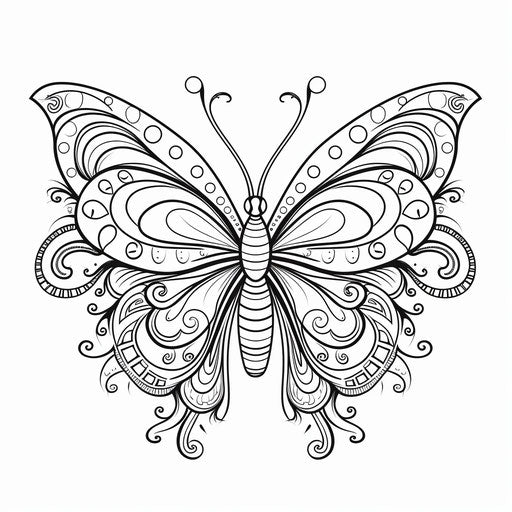 Coloring page of an ornamental butterfly with a detailed pattern