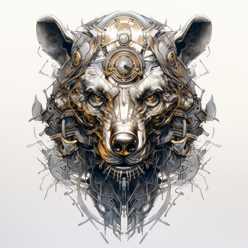 bear with a skull head in digital airbrushing style