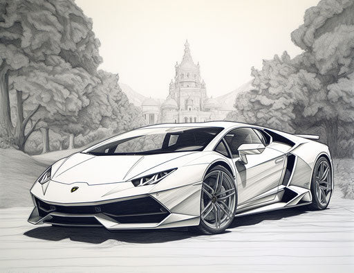 Lamborghini coloring pages and activities, luminous shadowing style