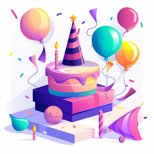 Birthday clipart in photo realistic style with flat background