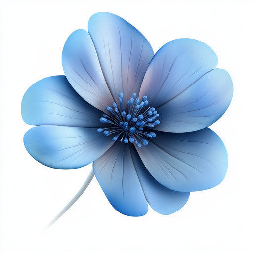 3D blue flower on flat white background, isolated clipart