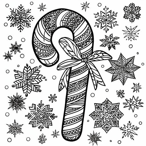 Candy cane with intricate patterns and snowflakes