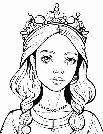 Free princess coloring page, simplistic cartoon style