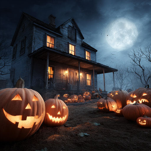 Festive and Spooky Halloween Scene with Haunted House