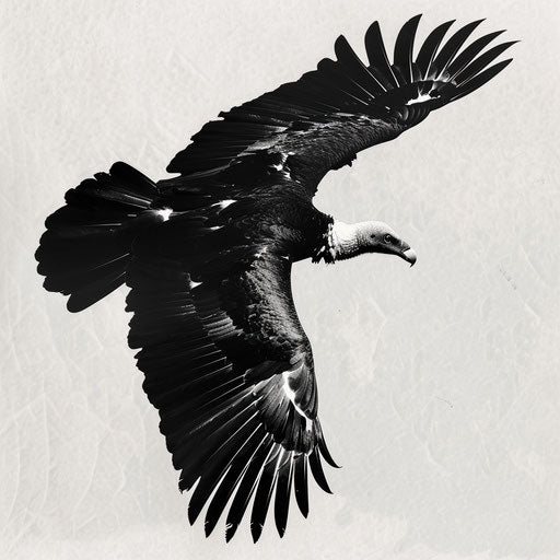Vulture captured in mid-flight with wings spread and shadows