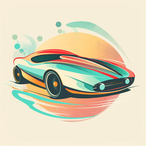 Creative car logo with hand-drawn elements and pastel colors, on a cream background