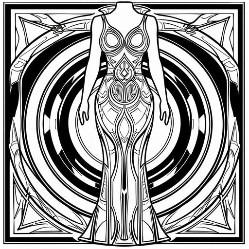 Futuristic dress with sleek lines and abstract designs
