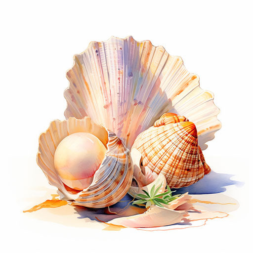 Shells clipart in the style of Impressionistic Art, on a white background