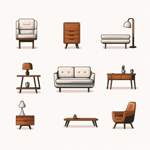 Minimalist style furniture clipart on white background