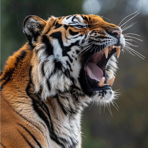 Roaring tiger, display of dominance and fierce spirit